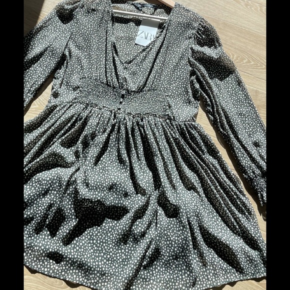 ZARA BLACK/ BEIGE PRINT DRESS - Picture 9 of 11